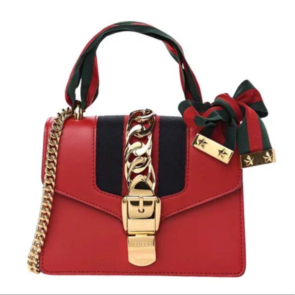 GUCCI SYLVIE LEATHER HANDBAG - RED